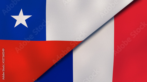 The flags of Chile and France. News  reportage  business background. 3d illustration