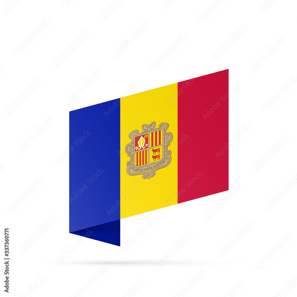 Fototapeta premium Andorra flag state symbol isolated on background national banner. Greeting card National Independence Day of the Principality of Andorra. Illustration banner with realistic state flag.