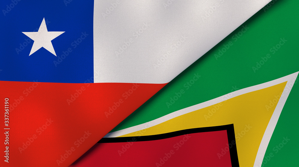 The flags of Chile and Guyana. News, reportage, business background. 3d illustration
