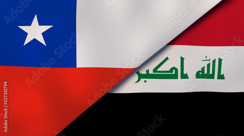 The flags of Chile and Iraq. News, reportage, business background. 3d illustration photo