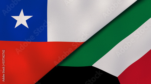 The flags of Chile and Kuwait. News  reportage  business background. 3d illustration