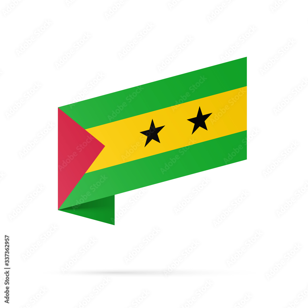 Sao Tome and Principe flag state symbol isolated on background national banner. Greeting card National Day Democratic Republic of Sao Tome and Principe. Illustration banner with realistic state flag. Sao Tome and Principe flag state symbol isolated on background national banner. Greeting card National Day Democratic Republic of Sao Tome and Principe. Illustration banner with realistic state flag.