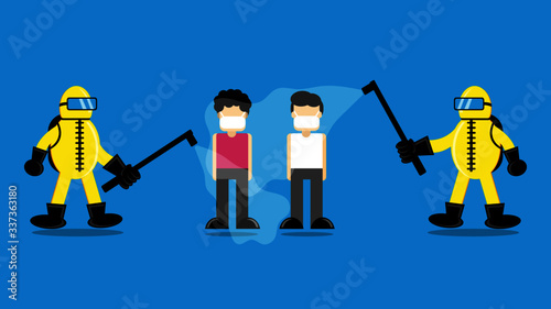 illustration vector graphic of cartoon character quarantine by covid-19