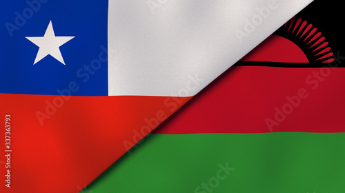 The flags of Chile and Malawi. News, reportage, business background. 3d illustration photo
