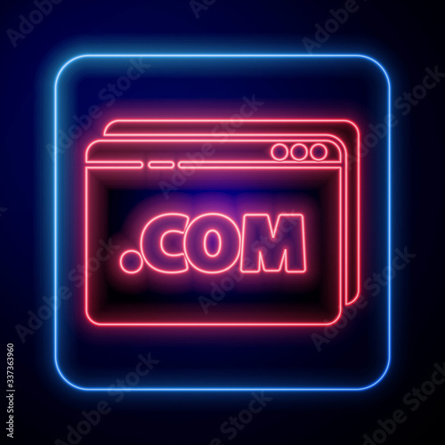 Glowing neon Website template icon isolated on blue background. Internet communication protocol. Vector Illustration