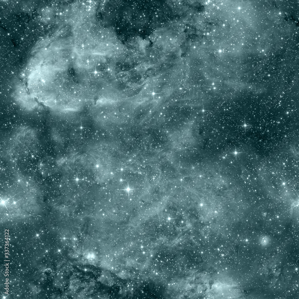 Galaxy fabric seamless pattern. Turqouise 