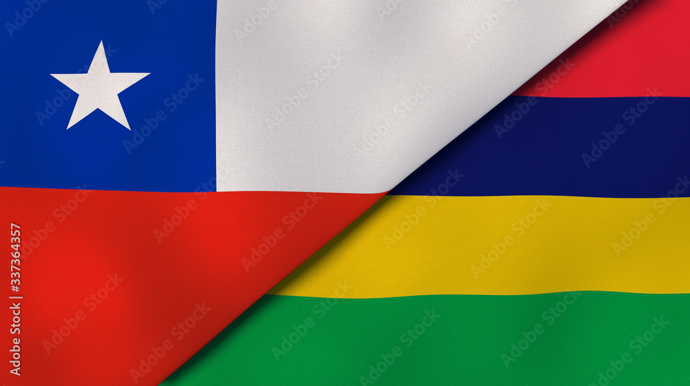 The flags of Chile and Mauritius. News, reportage, business background. 3d illustration