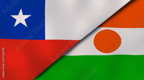 The flags of Chile and Niger. News, reportage, business background. 3d illustration