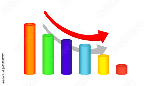 3D business decline graph or diagram on white background. Vector EPS 10