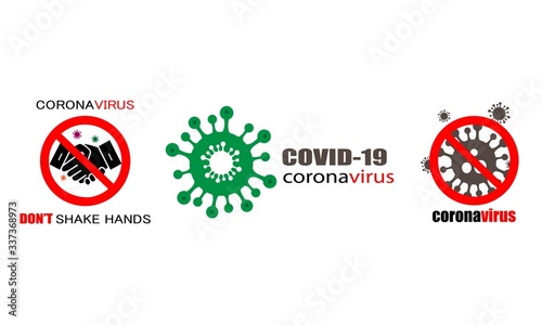 coronavirus COVID-19 vector icon,symbol icon of coronavirus, vector illustration of coronavirus, COVID-19, stay at home, don't shake hand.