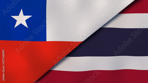 The flags of Chile and Thailand. News  reportage  business background. 3d illustration