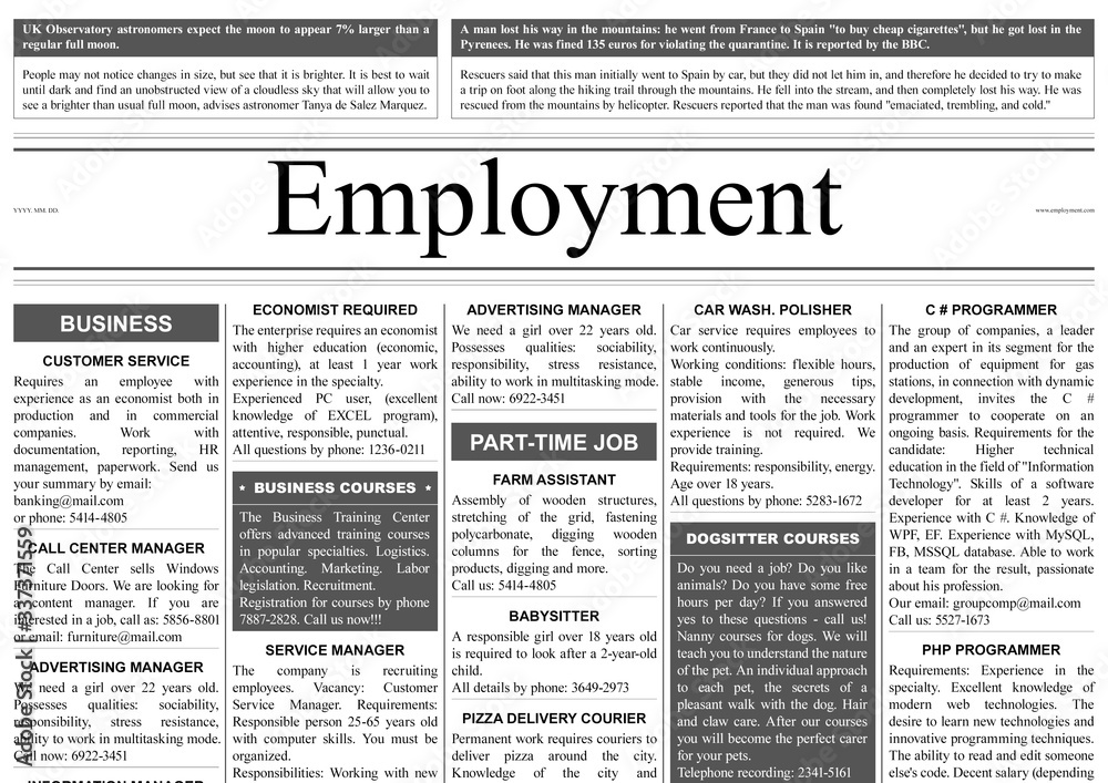 Plakat Job search concept. Newspaper full of advertisements