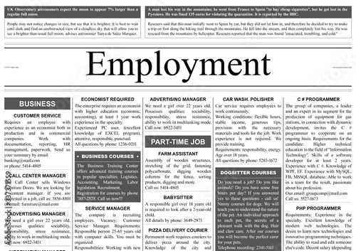 Job search concept. Newspaper full of advertisements