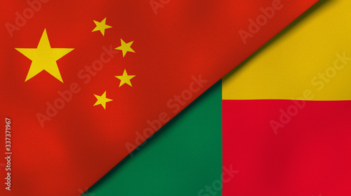 The flags of China and Benin. News  reportage  business background. 3d illustration