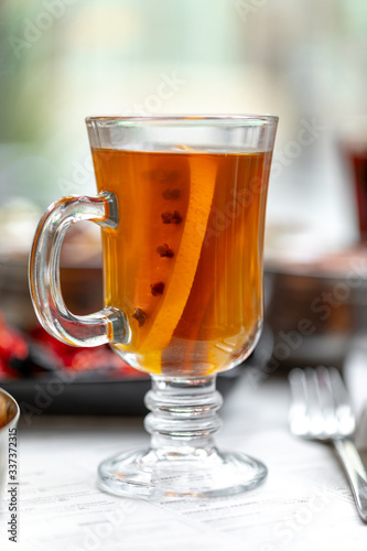 mulled wine with orange slice and cloves