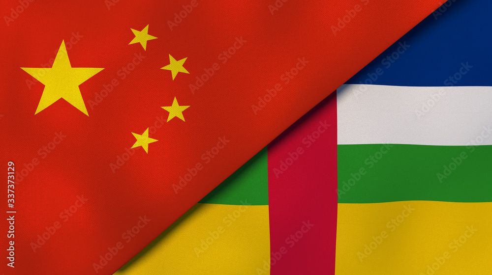 Fototapeta premium The flags of China and Central African Republic. News, reportage, business background. 3d illustration