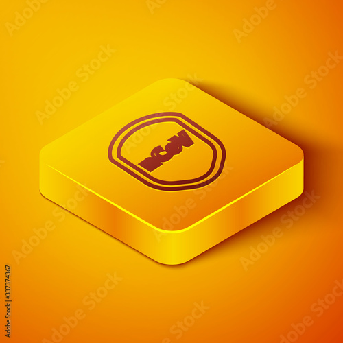 Isometric line Shield protecting from virus, germs and bacteria icon isolated on orange background. Immune system concept. Corona virus 2019-nCoV. Yellow square button. Vector Illustration