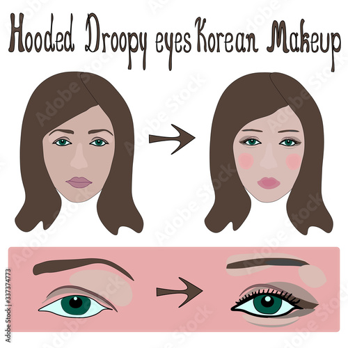hooded droopy eyes make up Korean style for european woman face tutorial