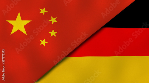 The flags of China and Germany. News, reportage, business background. 3d illustration