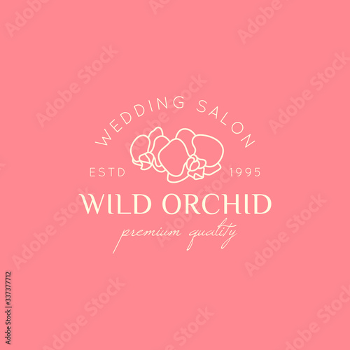 Orchid logo design template in simple minimal linear style. Vector floral emblem and icon for Wedding Boutiques