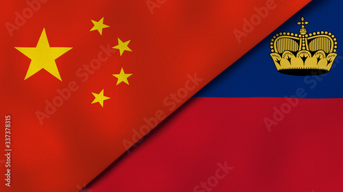 The flags of China and Liechtenstein. News, reportage, business background. 3d illustration photo