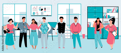 Business people communicating in office, cartoon vector illustration isolated.