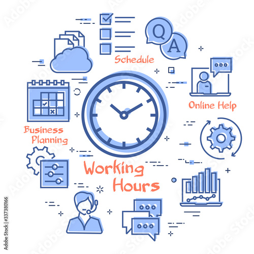 Vector concept of online support - working hours icon