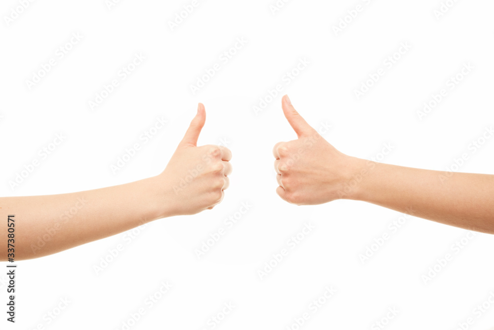 Two women arms thumbs up