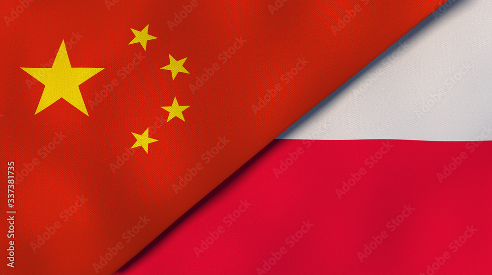 The flags of China and Poland. News, reportage, business background. 3d illustration