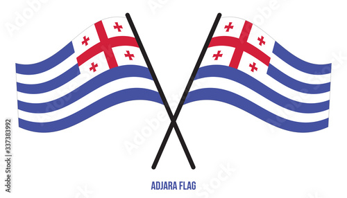 Two Crossed Waving Adjara Flag On Isolated White Background. Adjara Flag Vector Illustration