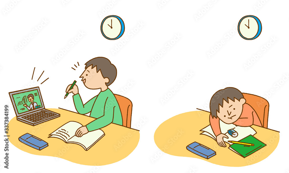 オンライン授業 集中できない子供のイラスト Stock Illustration Adobe Stock