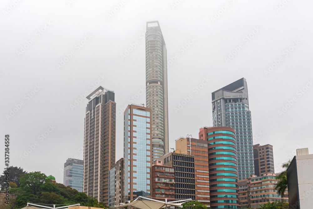 Hong Kong Kowloon Skyscrapers in Fog Weather