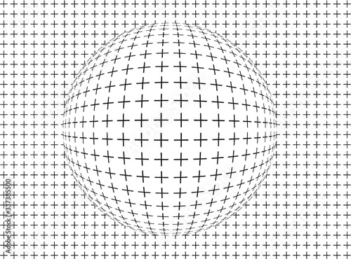 Vector illustration of a distorted surface. 2D pattern with fisheye 3D effect