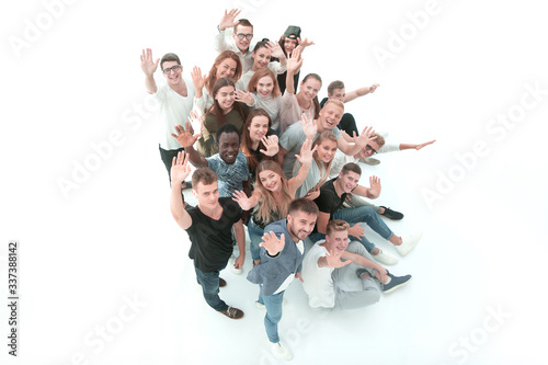 top view. group of happy young people looking at the camera