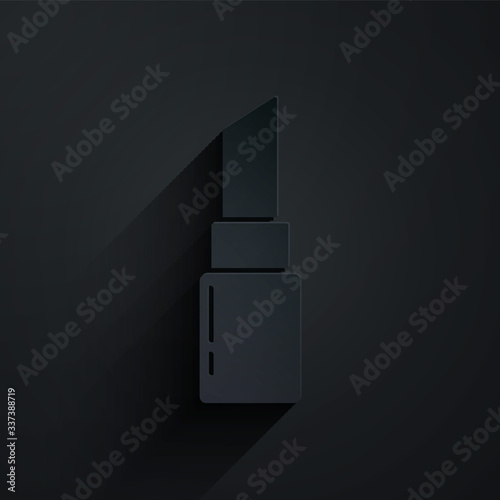 Paper cut Lipstick icon isolated on black background. 8 March. International Happy Women Day. Paper art style. Vector Illustration