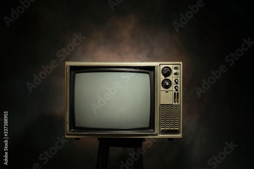 Retro old television on the black background, clipping path