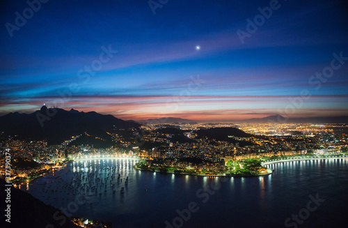 View of Rio de Janeiro at night from Sugarloaf mountain, Brazil