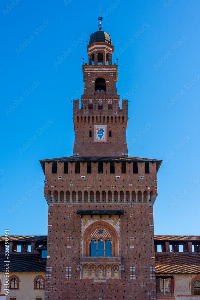 Italy, Milan, 13 February 2020, Sforzesco castle, view and detail