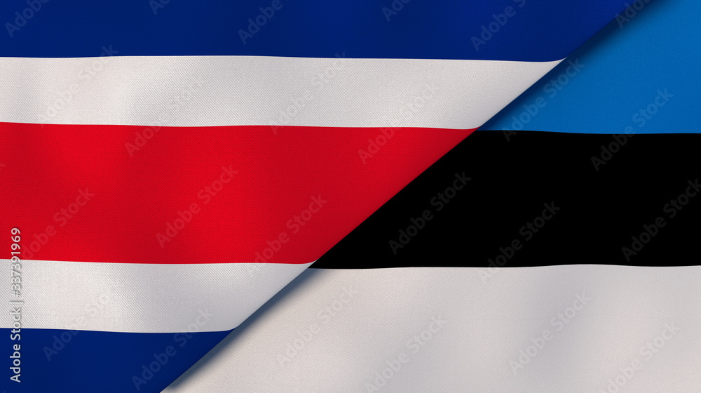 Fototapeta premium The flags of Costa Rica and Estonia. News, reportage, business background. 3d illustration