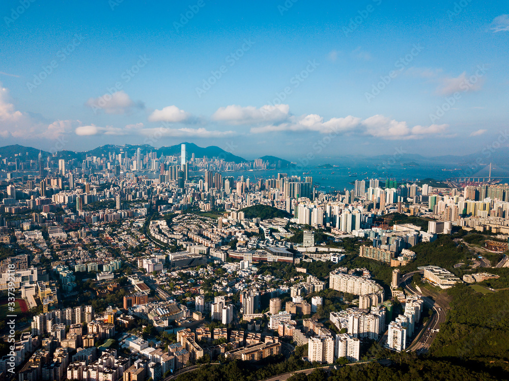 Fototapeta premium Aerial view of Hong Kong island downtown