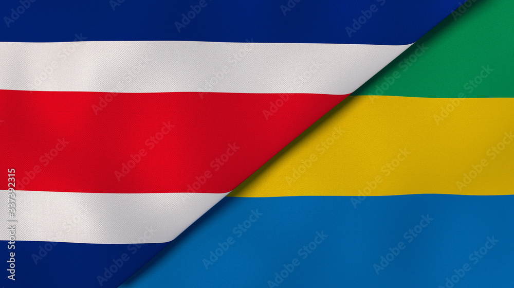 Fototapeta premium The flags of Costa Rica and Gabon. News, reportage, business background. 3d illustration