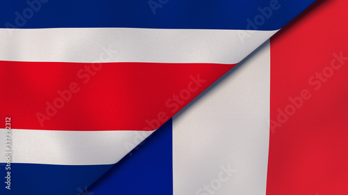 The flags of Costa Rica and France. News  reportage  business background. 3d illustration