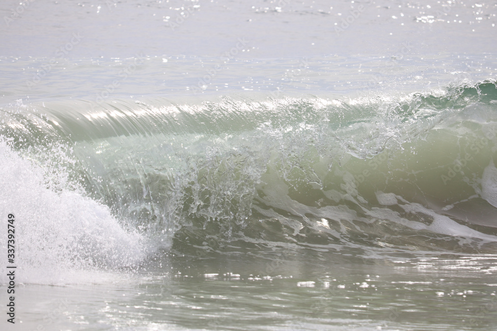 Fototapeta premium Closeup of curling ocean waves nearing the beach