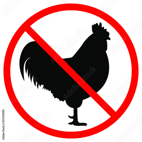 no cock sign. Rooster is crossed out in red circle vector