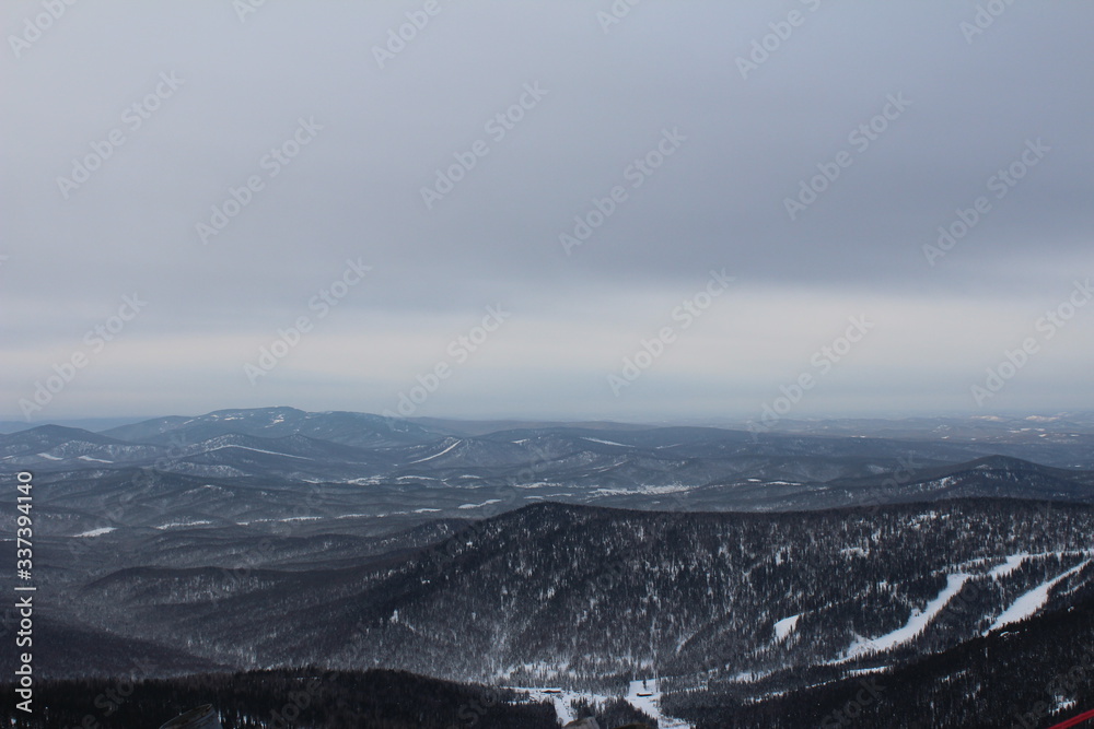 View of high mountains in winter