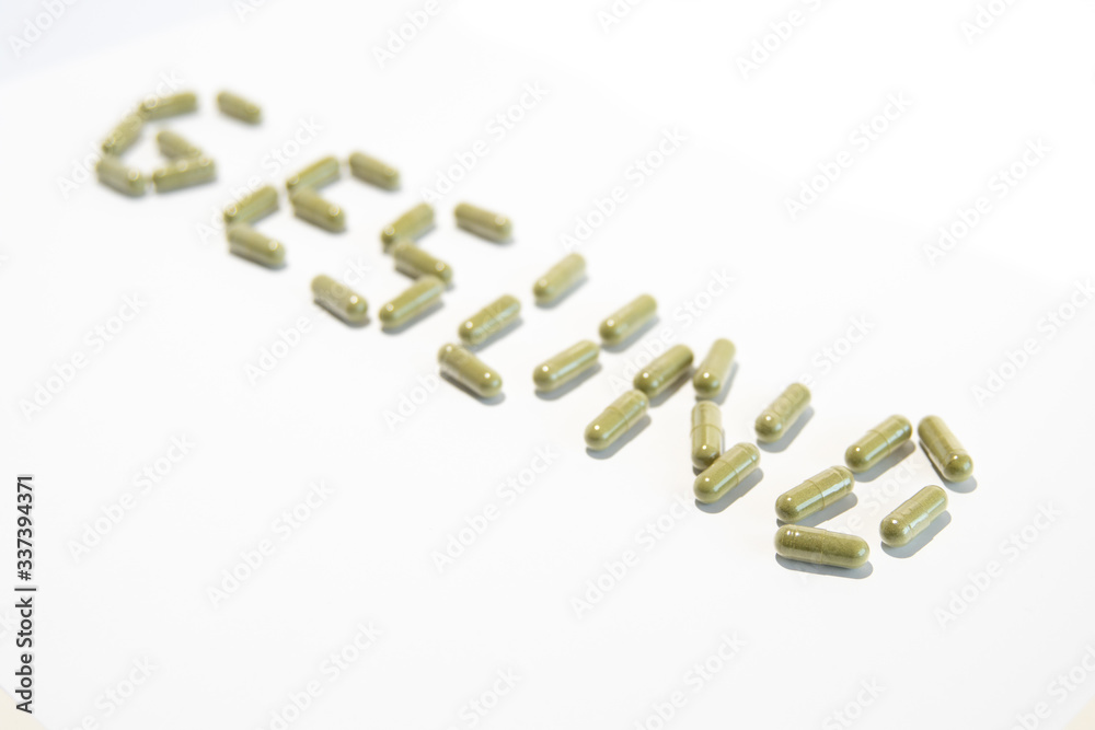 Health written with green pills (german, diagonal down) Health written with green pills (german, diagonal down)