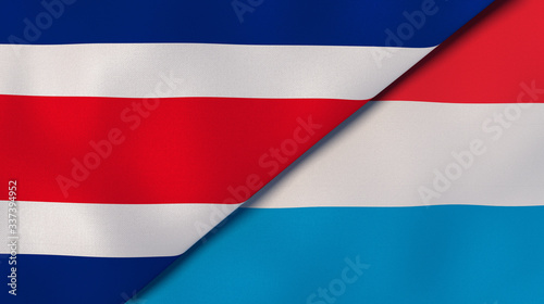 The flags of Costa Rica and Luxembourg. News, reportage, business background. 3d illustration