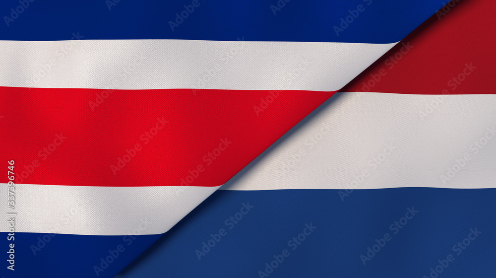 The flags of Costa Rica and Netherlands. News, reportage, business background. 3d illustration The flags of Costa Rica and Netherlands. News, reportage, business background. 3d illustration