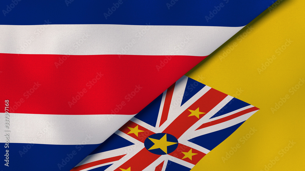 The flags of Costa Rica and Niue. News, reportage, business background. 3d illustration The flags of Costa Rica and Niue. News, reportage, business background. 3d illustration