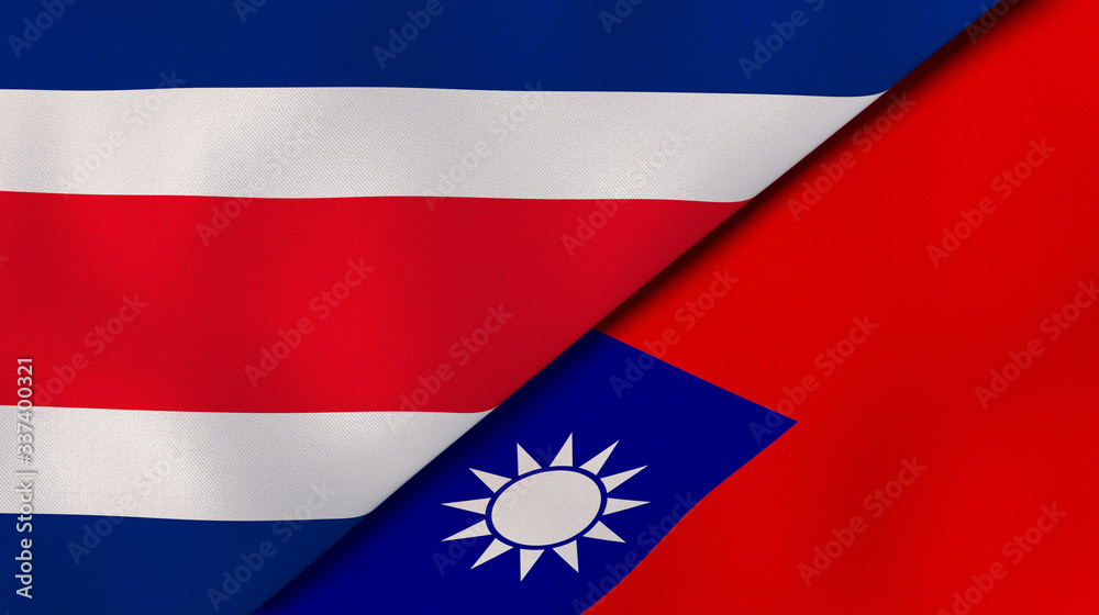 The flags of Costa Rica and Taiwan. News, reportage, business background. 3d illustration